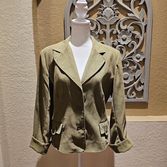Studio 1 S14 Olive Green Faux Suede Blazer Minimalist Classic 90's Retro Vintage - Picture 3 of 12